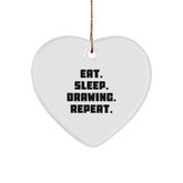Drawing Inspiration Gifts from Friends for Men, Women, Family, Coworkers - Eat. Sleep. Drawing. Repeat. Heart Ornament for Christmas - Image 1